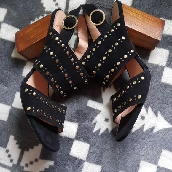 J.Crew Stella 3.5 Inch Block Heel Black Suede Leather Strappy Sandal Size 8.5 - Picture 3 of 16